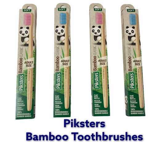 Piksters Bamboo Handle Toothbrushes Soft Bristle Individually Wrapped Adult Toothbrushes